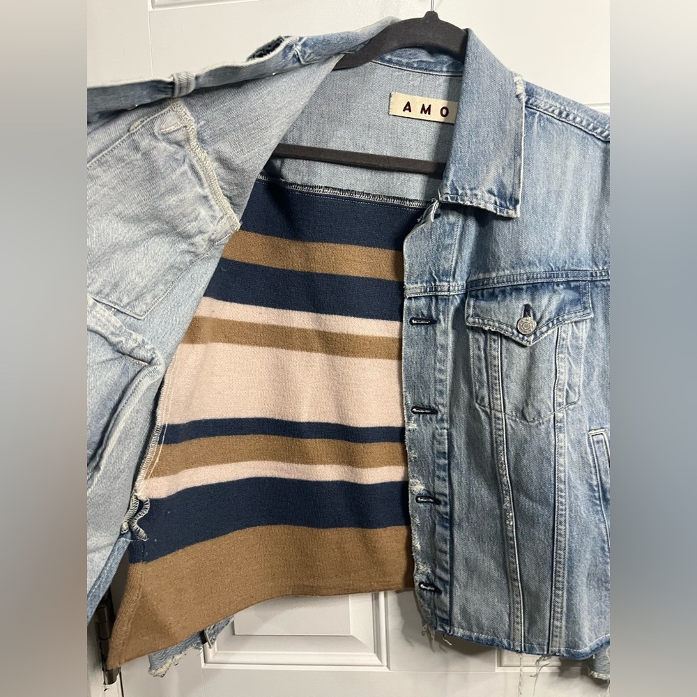 AMO DENIM CANTEEN RAW FRAYED HEM DENIM CLASSIC VINTAGE JACKET - BIG SKIES XS - Picture 2 of 10